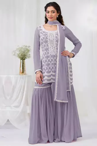lilac embroidered georgette salwar-kameez
