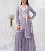 lilac embroidered georgette salwar-kameez
