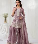 pink embroidered silk salwar-kameez