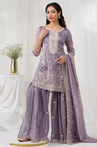 lilac embroidered silk salwar-kameez