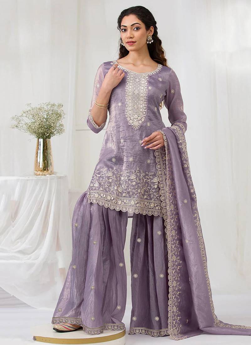 lilac embroidered silk salwar-kameez