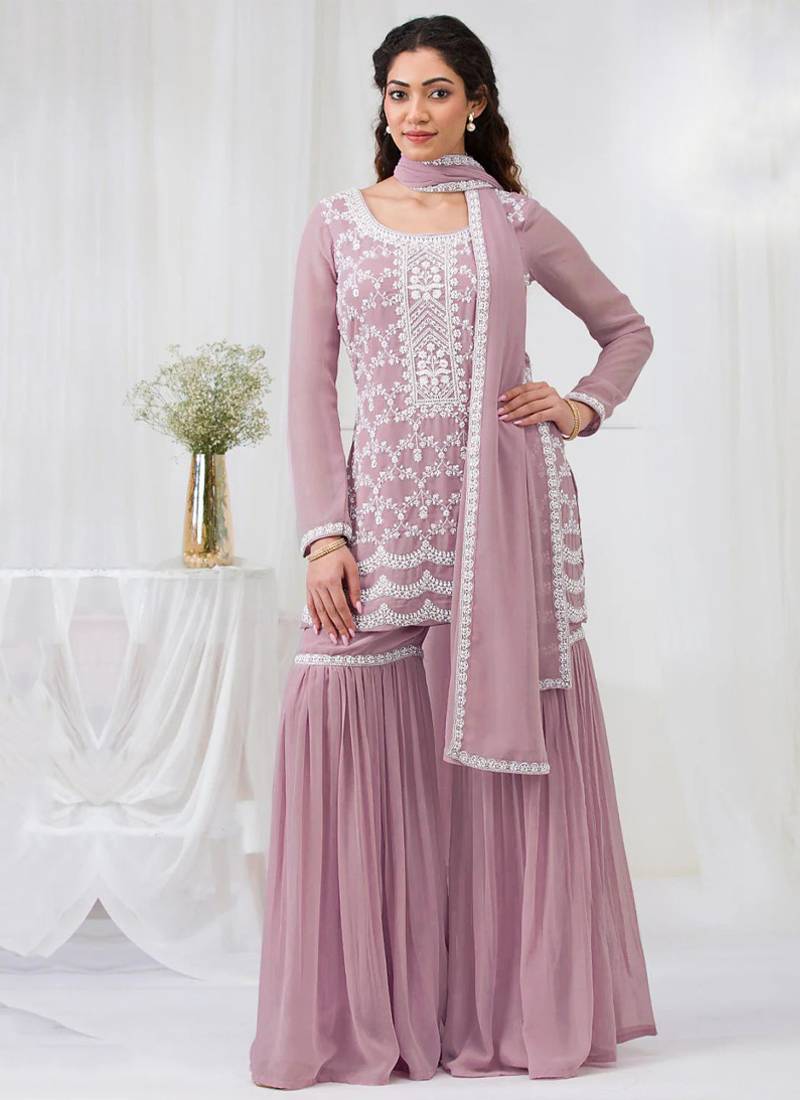 pink embroidered georgette salwar-kameez