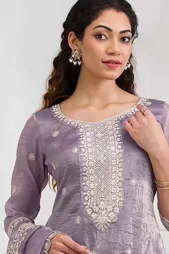 lilac embroidered silk salwar-kameez