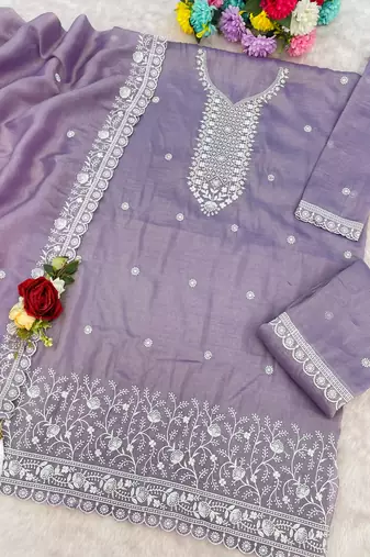 lilac embroidered silk salwar-kameez