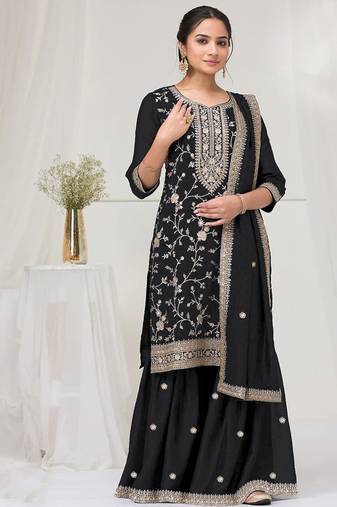 black embroidered silk salwar-kameez