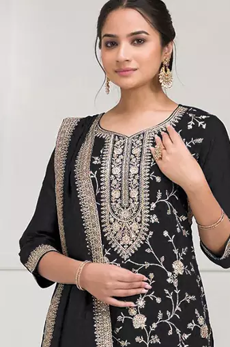 black embroidered silk salwar-kameez