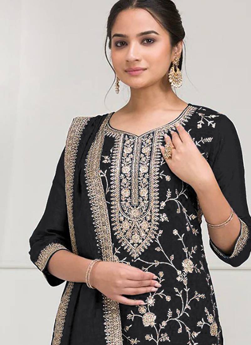 black embroidered silk salwar-kameez