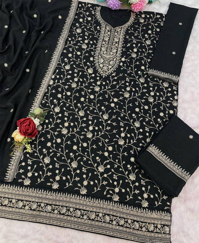 black embroidered silk salwar-kameez