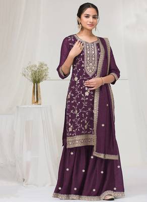 purple embroidered silk salwar-kameez 1