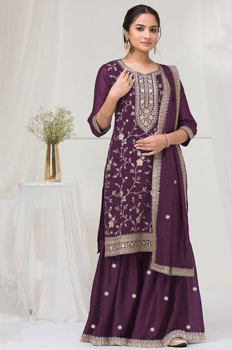 purple embroidered silk salwar-kameez