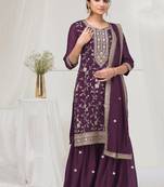 purple embroidered silk salwar-kameez