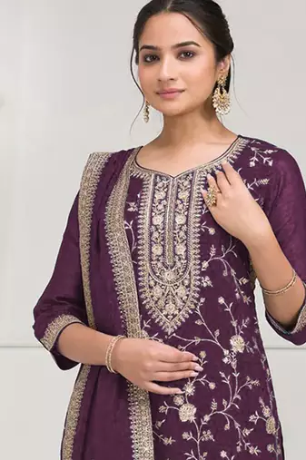 purple embroidered silk salwar-kameez