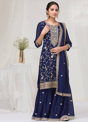 blue embroidered silk salwar-kameez 1