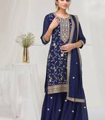 blue embroidered silk salwar-kameez