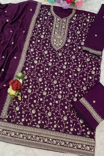 purple embroidered silk salwar-kameez