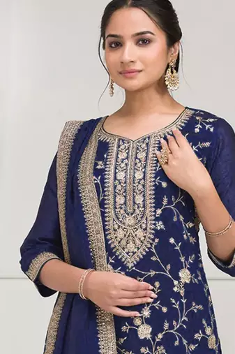 blue embroidered silk salwar-kameez