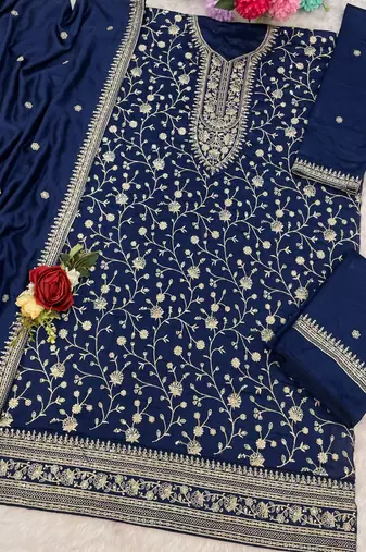 blue embroidered silk salwar-kameez