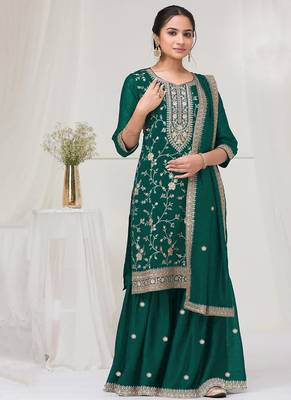 green embroidered silk salwar-kameez 1