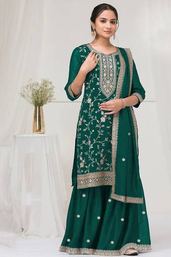 green embroidered silk salwar-kameez