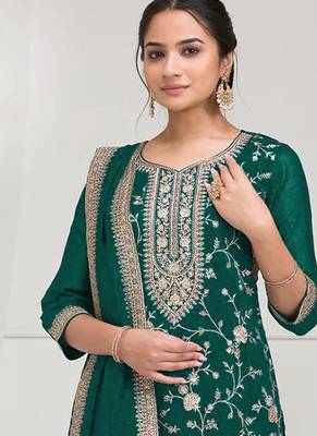 green embroidered silk salwar-kameez 2