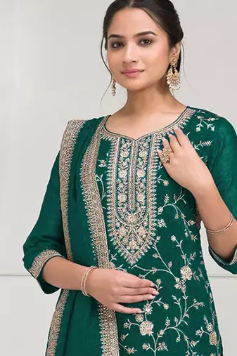 green embroidered silk salwar-kameez