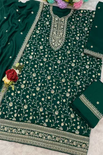 green embroidered silk salwar-kameez