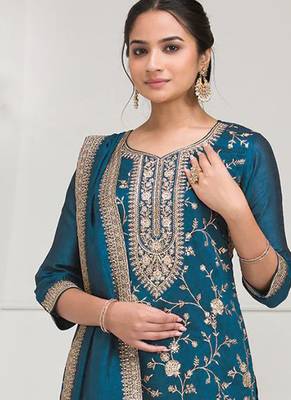 teal-blue embroidered silk salwar-kameez 2