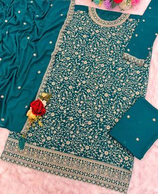 aqua-blue embroidered georgette salwar-kameez 3