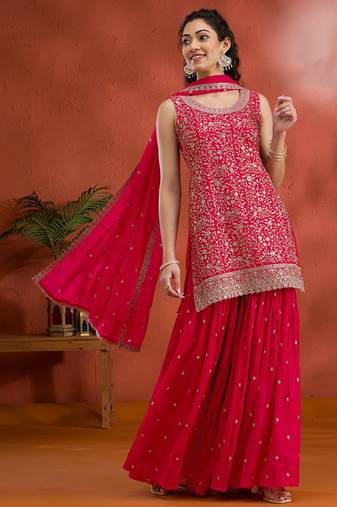 red embroidered georgette salwar-kameez