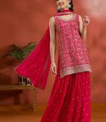 red embroidered georgette salwar-kameez