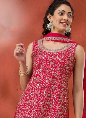 red embroidered georgette salwar-kameez 2