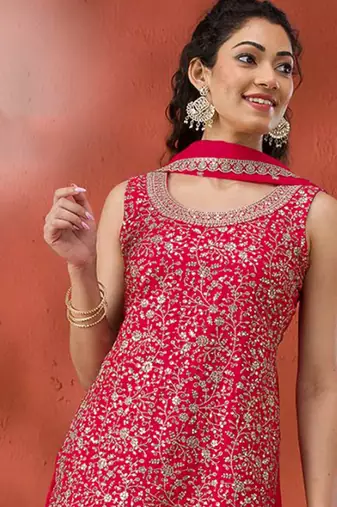 red embroidered georgette salwar-kameez