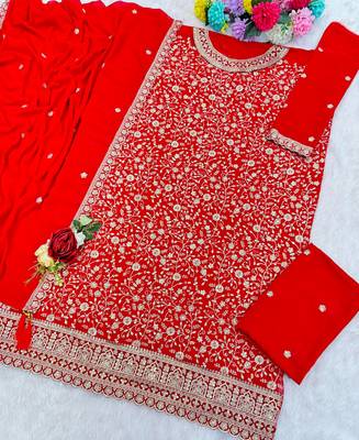 red embroidered georgette salwar-kameez 3