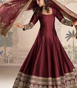 maroon embroidered silk anarkali-salwar-kameez