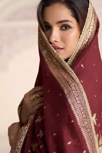 maroon embroidered silk anarkali-salwar-kameez