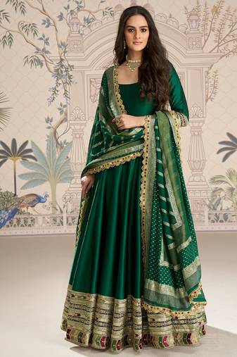 green embroidered silk anarkali-salwar-kameez