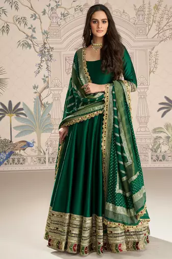green embroidered silk anarkali-salwar-kameez