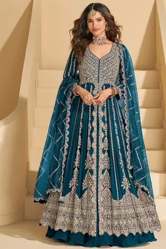 blue embroidered chiffon anarkali-salwar-kameez