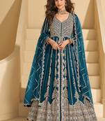 blue embroidered chiffon anarkali-salwar-kameez