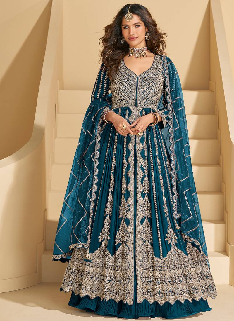 blue embroidered chiffon anarkali-salwar-kameez