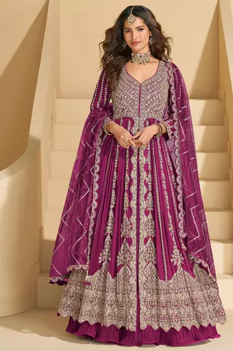 magenta embroidered chiffon anarkali-salwar-kameez