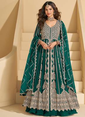 green embroidered chiffon anarkali-salwar-kameez 1