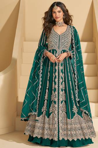 green embroidered chiffon anarkali-salwar-kameez