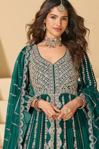 green embroidered chiffon anarkali-salwar-kameez