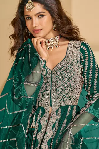 green embroidered chiffon anarkali-salwar-kameez