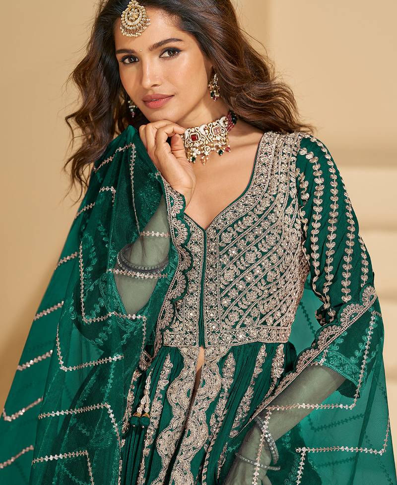 green embroidered chiffon anarkali-salwar-kameez