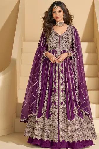 wine embroidered chiffon anarkali-salwar-kameez