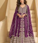 wine embroidered chiffon anarkali-salwar-kameez