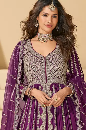 wine embroidered chiffon anarkali-salwar-kameez