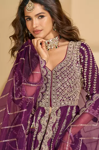 wine embroidered chiffon anarkali-salwar-kameez